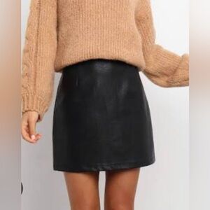 Petal & Pup A line Faux Leather Black Mini Skirt